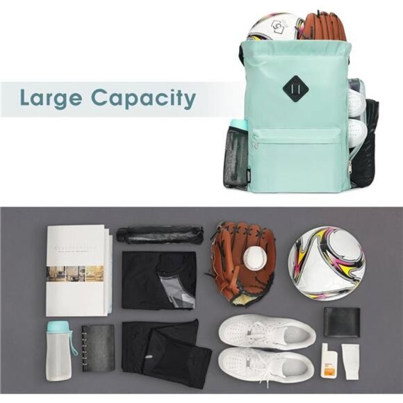 Drawstring Backpack Sports Gym Bag with Shoes Compartment, Water-Resistant - Picture 4 of 7